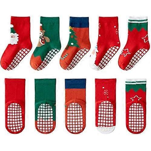 5 Pairs Toddler Baby Christmas Socks Anti Slip Socks Children Anti Slip Socks for Boys Girls SML