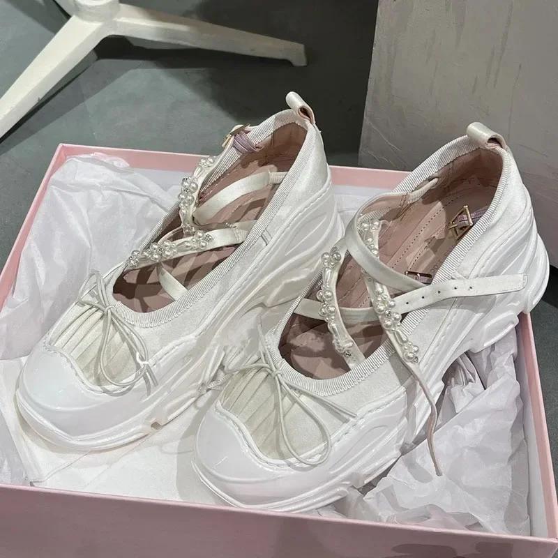 Platform Single Shoes for Women 2025 Mary Jane Shoe for Women Sneakers Sponge Ballet Shoes Hollow Leather Shoes
