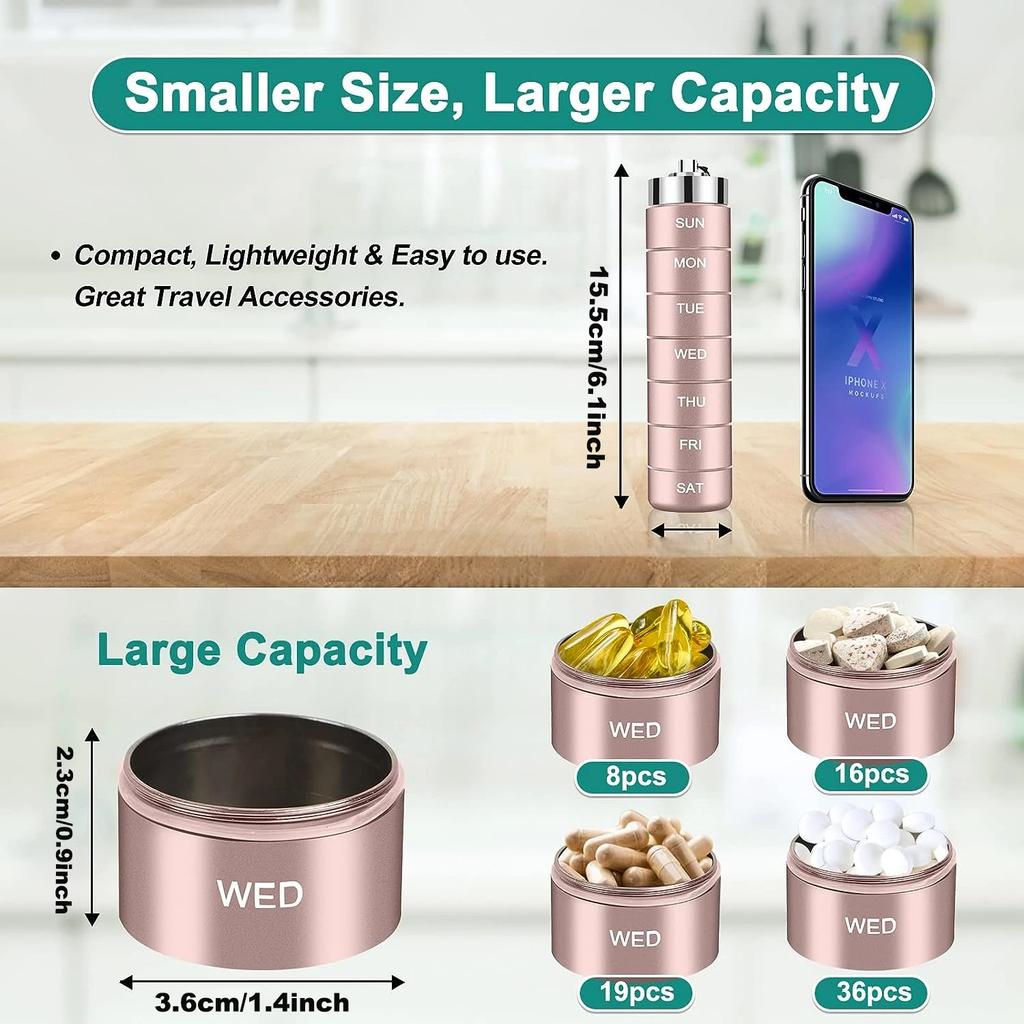 New Portable Pill Case for Travel Metal Pill Organizer Waterproof Pill Box Pill Case Container Medicine Bottle Organizer Weekly