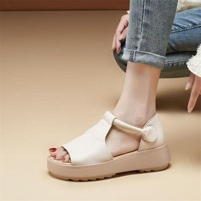2025 New Summer Soft Leather with Skirt Sandals Women's Versatile Platform Fashion Casual Open-toed Mother Roman Shoes