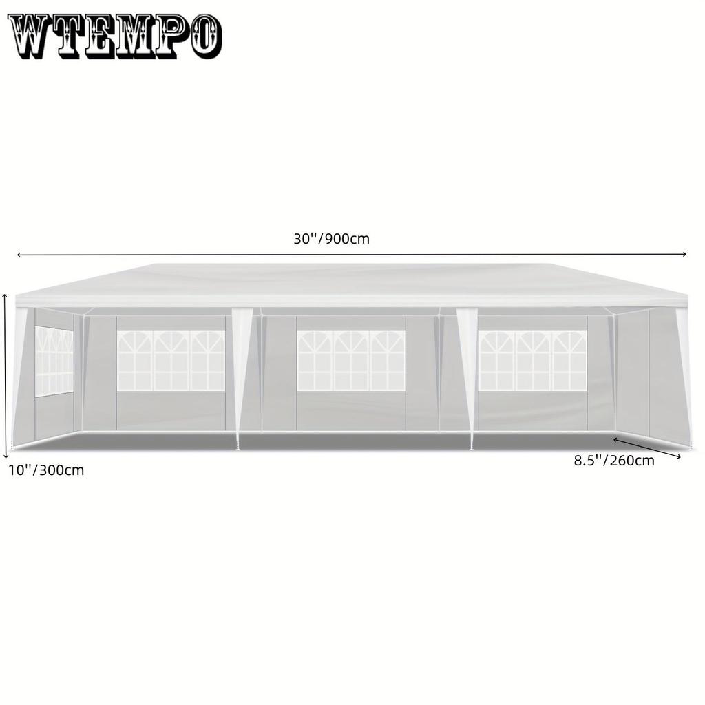 10'x30' Geräumiges Outdoor-Partyzelt - Wasserdichtes Vordach, 8 Abnehmbare Seitenwände, Perfekt für Terrasse, Hochzeit, Pavillon, Gartenveranstaltungen und Versammlungen