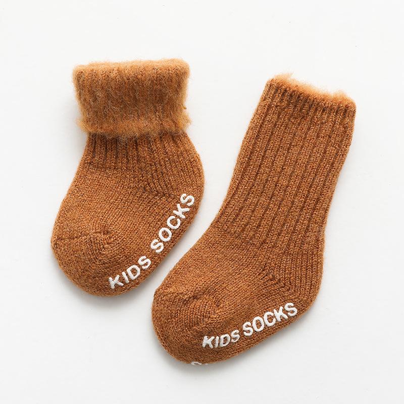 Baby Winter Wool Socks Boy Girl Solid Soft Fleece Thicken Warm Fur Short Socks Anti-slip Floor Calf Sock Baby Clothes Kids Stuff