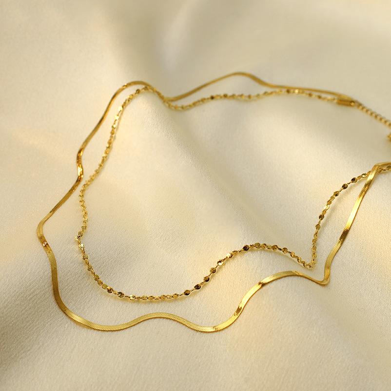 316 Stainless Steel Double Layer Necklace Vacuum Plated Non-Fading Double Layer Chain Necklace Titanium Steel Necklace