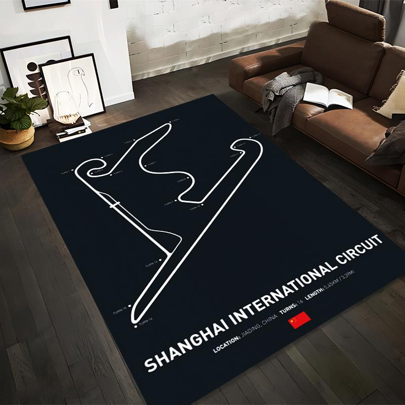Shanghai Circuit Track Map Design Teppich Rutschfester Teppich geeignet für Wohnzimmer- und Schlafzimmer-Sofas.