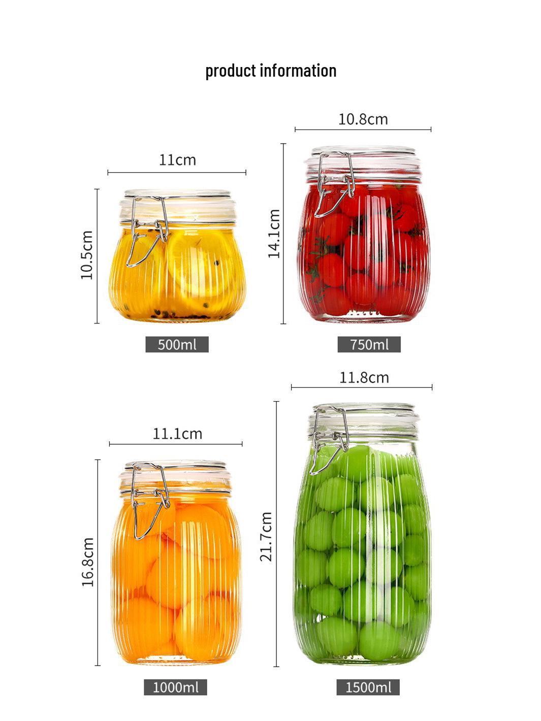 Stainless Steel Buckle Glass Jar for Pickling and Storage 500ml Striped; Transparent