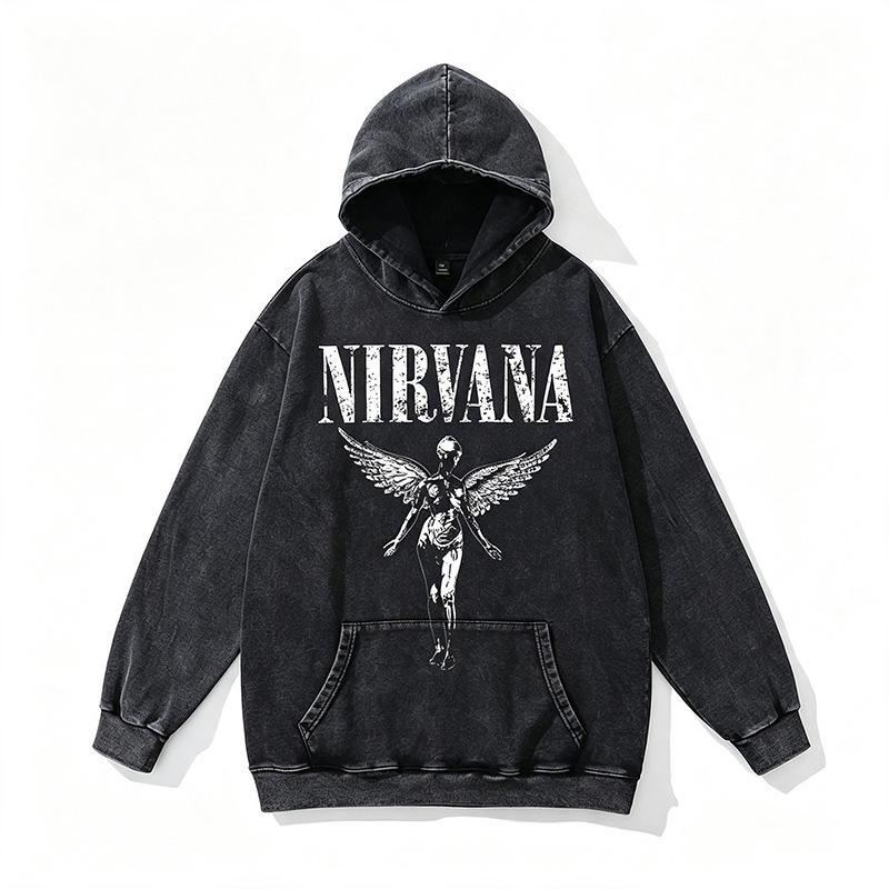 TKPA American Retro Nirvana Band Vintage Washed Short Sleeve T-shirt for Men