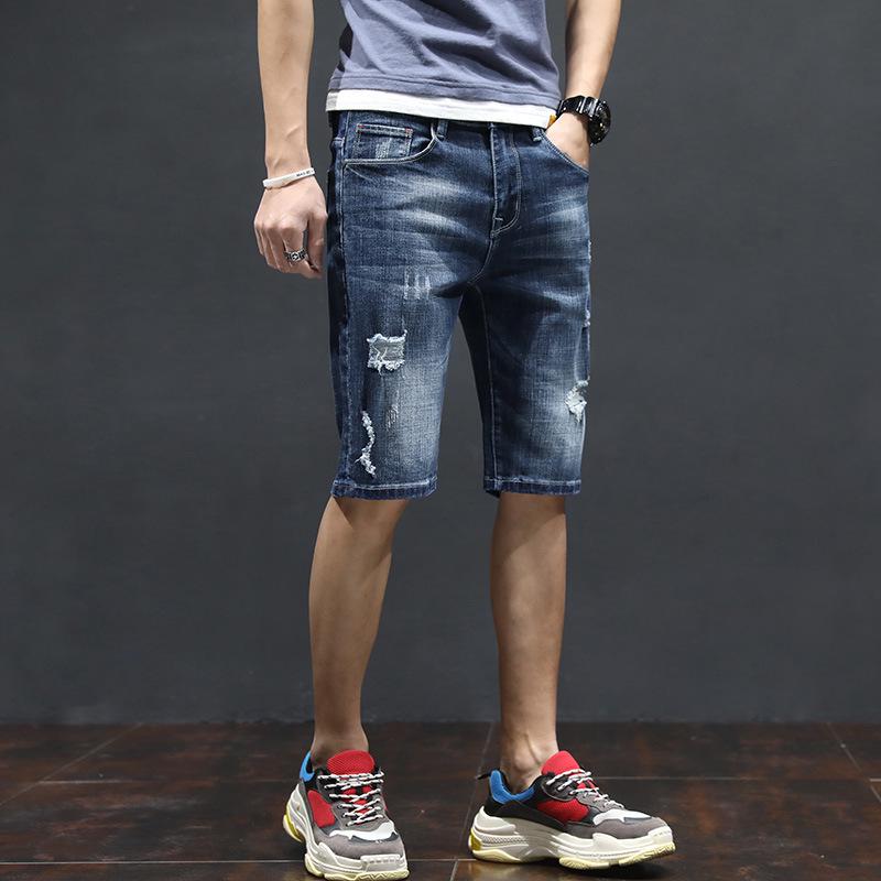 Men's Trendy Ripped Stretch Denim Shorts - Summer Lightweight, Loose Fit, Mid-Length, Large Size
