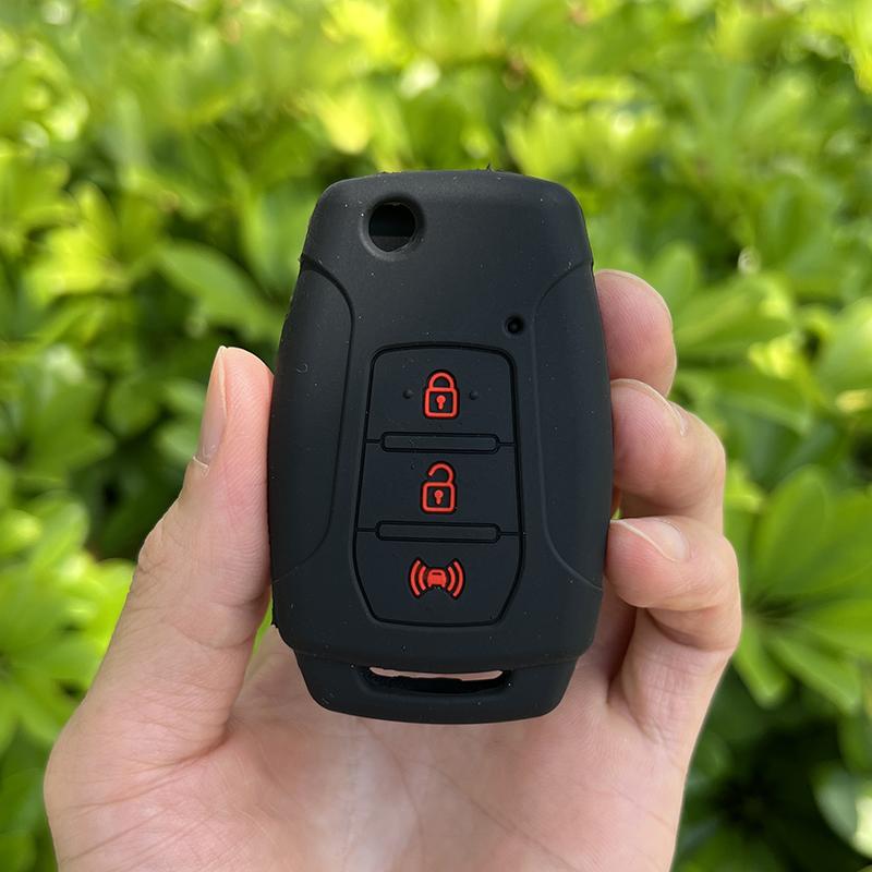 

ZAD Silicone Flip Car Key Case Cover protector Holder For Ssangyong 2015 2016 Tivoli Rexton Korando C 3 Button FOB Key