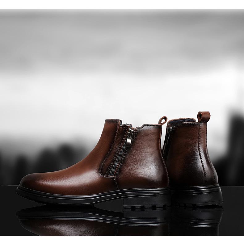 Men's Plus Size Retro Leather Round Toe Boots with Side Zipper - Breathable Cotton Low Heel Martin Boots.