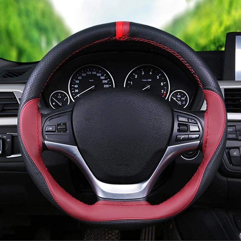 Anti-slip Fiber Leather DIY 38cm Car Steering Wheel Cover Case With Needles And Thread Automobile Interior Accessory Universal