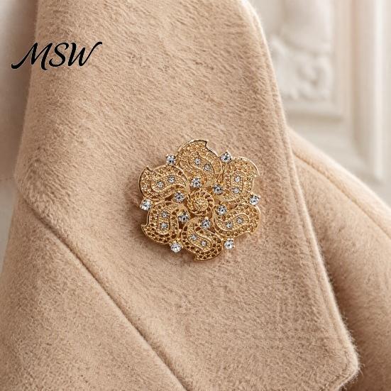Retro Floral Clothing Accessories Rhinstone Flower Brooch for Women, Golden Plated Alloy Bag Embellishment Pin Lapel Pin, Jewelry Wedding Party