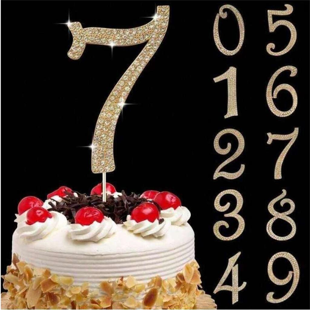 Large Gold Rhinestone Number Cake Topper (1pc)-0/1/3-9 Bling Design for Birthday Parties,Weddings & Anniversaries Digital candle