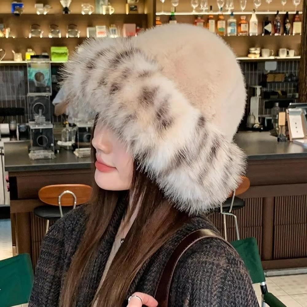 Windproof Faux Fur Bucket Hat Thick Furry Winter Panama Basin Cap Plush Fisherman Hat Winter