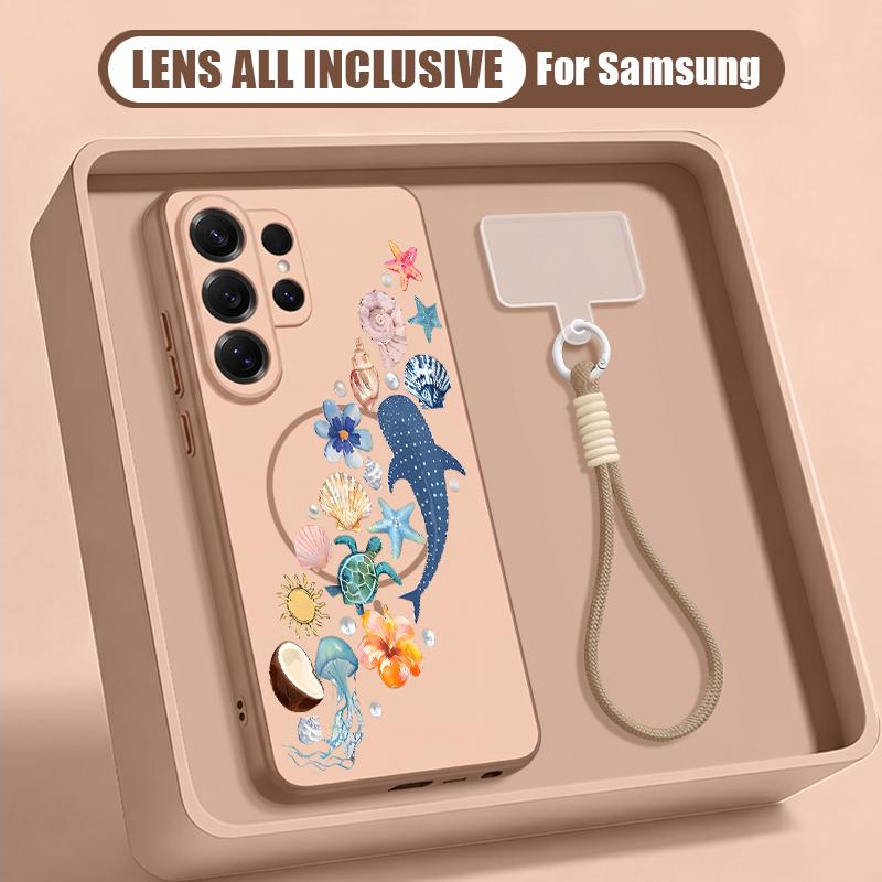 Coastline Fish Conch Pattern Case For Samsung S26 Ultra S25 FE S24 S24 Plus A57 A37 A17 A56 A36 A16 A55 A35 A15 A54 5G Hybrid Magnetic Matte Cover
