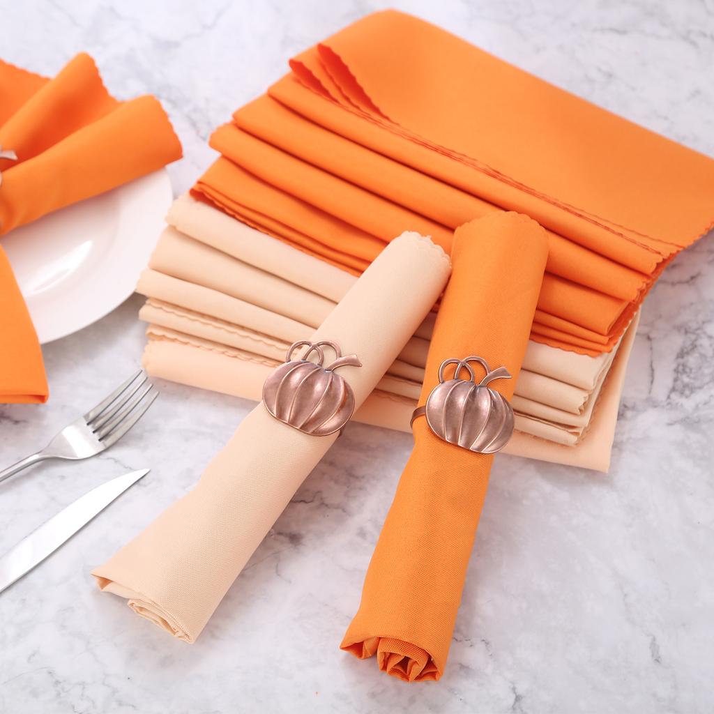 6pcs Cloth Napkins Square Pure Color Polyester Orange/Champagne 48*48cm Dinner Table Decor Wedding Party Restaurant Banquet