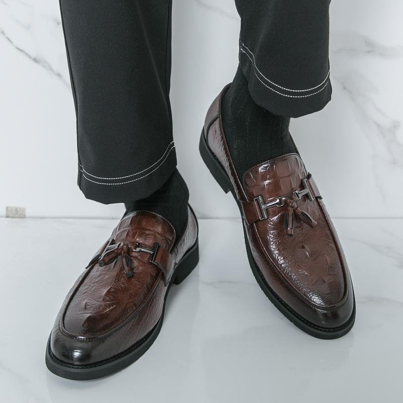 New Luxury Designer Pointed Crocodile Pattern Shoes Men Casual Tassels Loafers Formal Dress Footwear Sapatos Tenis Masculino