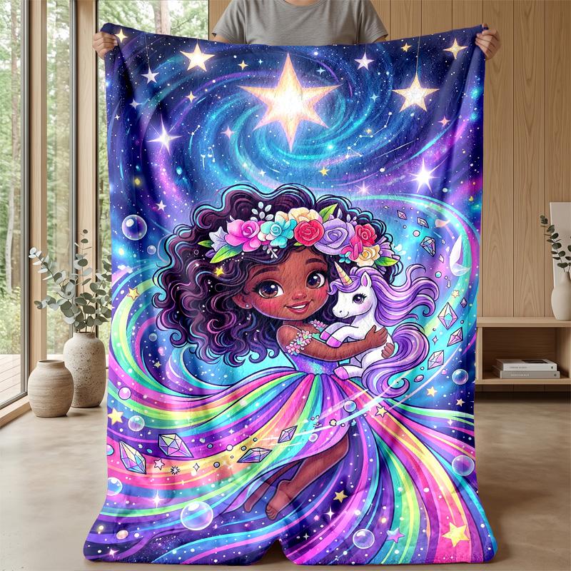 Rainbow Unicorn Girl Theme blanket Lightweight Warm Flannel Blanket Decorative Throw Blanket for Home Decoration