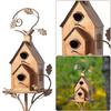 Metal Bird House with Pole Garden Outdoor Metal Birdhouse Decoration Metal Birdhouse Stake for Outdoor Garden Yard Decoration