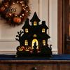 Talos Witch Wooden Table Centerpiece, Spooky Castle Black Cat Standing Tabletop Ornament for Halloween Party, Desk Tiered Tray Decor