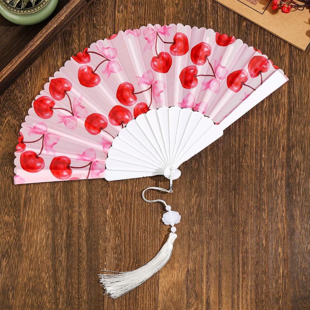 Fruit Pattern Handheld Fan with Tassel Vacation Folding Fan Fashion Summer Folding Hand Fan School