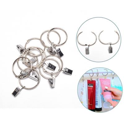 10PCS//SET METAL CURTAIN POLE ROD VOILE NET RINGS WITH CLIPS CLAMPS HANGING NEW