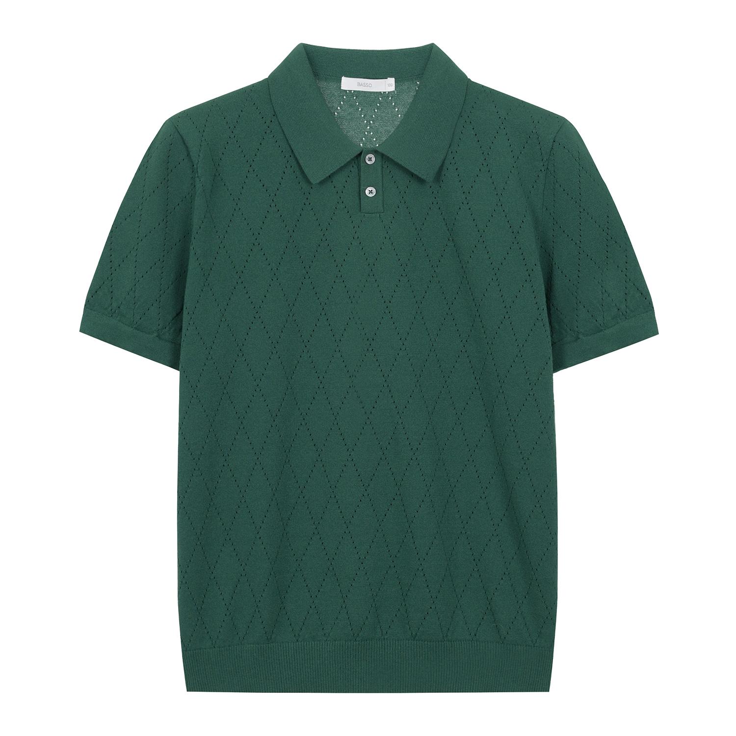 Basso Argyle Scallop Short Sleeve Collared Knit (Bsy2Wt23A) Free