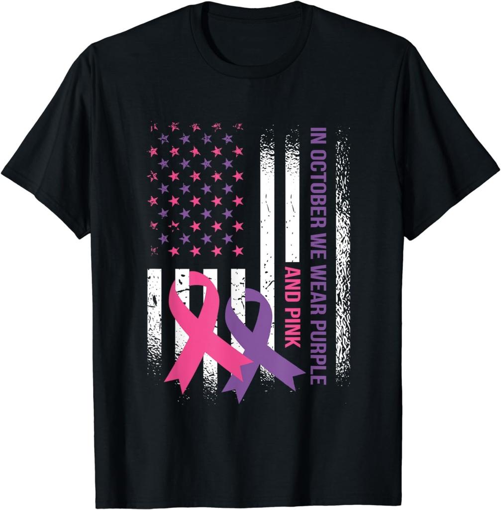 NEW LIMITED! American Flag Breast Cancer and Domestic Violence Tee - MADE IN USA