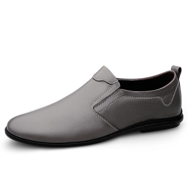 Men s Slip-On Leather Loafers - Casual Low-Top Spring/Summer Cowhide Driving Shoes 37 серый
