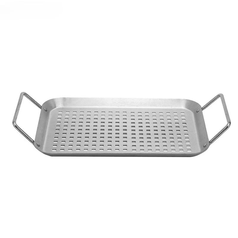 Outdoor Barbecue Non Stick Baking Tray Stainless Steel Rectangular Vegetable Baking Tray with Holes and Leaking Square Plate