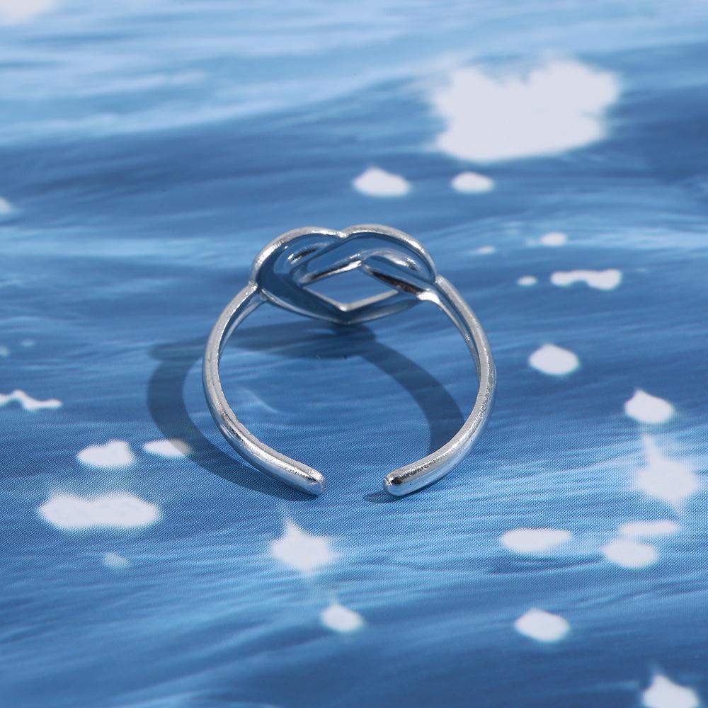 Non-fading Aluminum Double Layer Knotted Heart Ring - Retro Thai Silver Design for Women серебряный