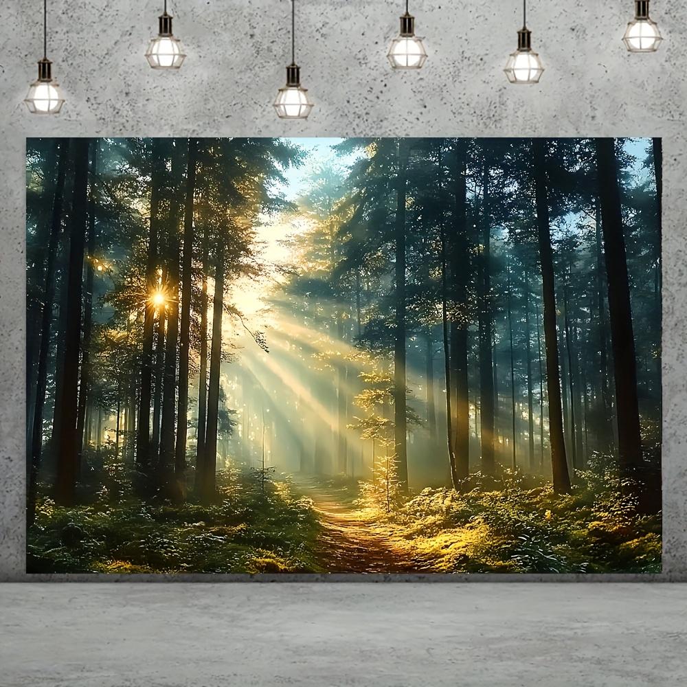 A beautiful forest landscape background cloth with an interwoven scene design of forest and sunlight 100x150cm