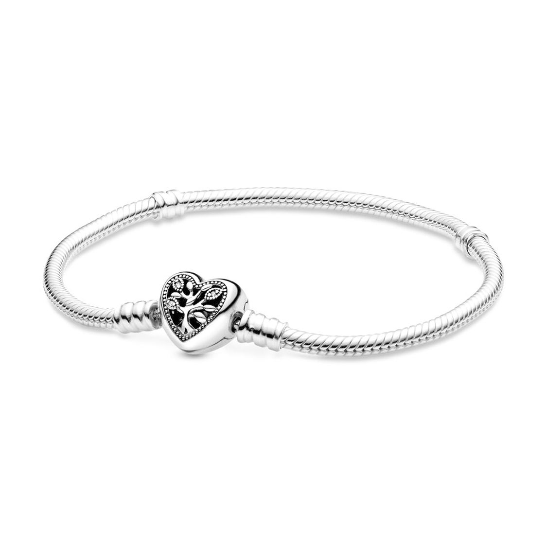 Pandora Moments Family Tree Heart Clasp Snake Chain Bracelet Women bracelet Silver 598827C01 Box,18