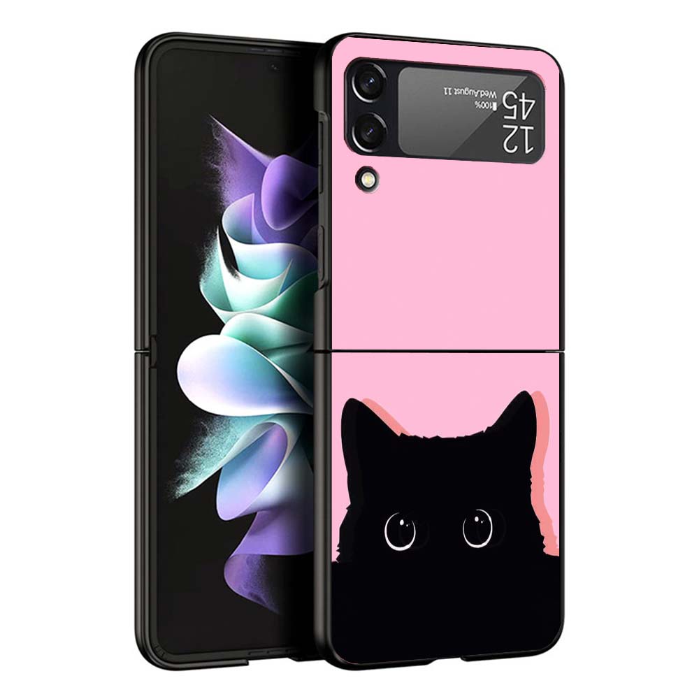 Cartoon Cute Black Cat Phone Case For Samsung Galaxy Z Flip7 Flip6 5G Flip5 Flip4 Flip3 ZFlip 7 6 3 4 5 Shockproof Back Cover Ga