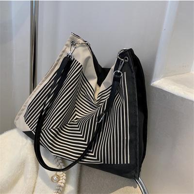 Sac à bandoulière en toile pour femmes, cabas décontracté à rayures imprimées pour dames, sac à main de shopping vintage tendance à porter sous le bras