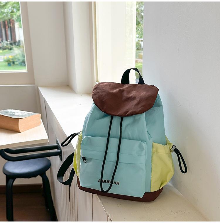 Schoolbag Vitality Low Saturation Color Matching Drawstring Backpack Female College Student Schoolbag Lightweight Outing Versatile Backpack