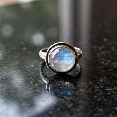Rainbow Moonstone Ring, Handmade Jewelry, Ring for Women, 925 Solid Sterling Silver, Round Shape Gemstone, Gift for Her, Statement Ring