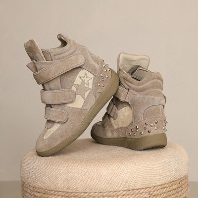 Thick-Soled Small Inner Height Increase Velcro Casual Shoes High-Top Women'S Versatile Height Increase Color Matching Sports Shoes