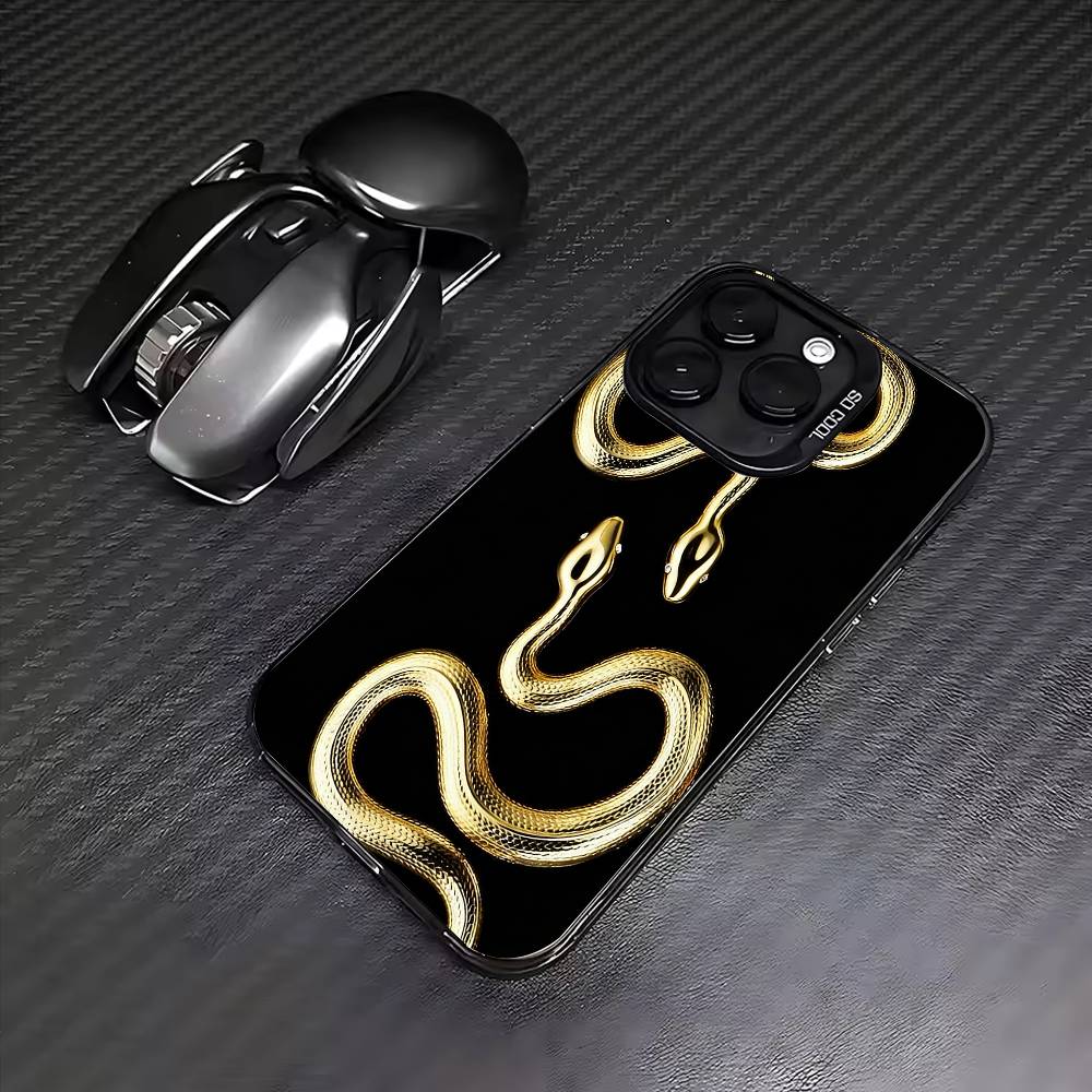 Glod Black Snake Pattern Phone Case For iPhone 17,16,15,14,13,12,11 Plus,Pro Max,Colored Silver Phone Case iPhone16
