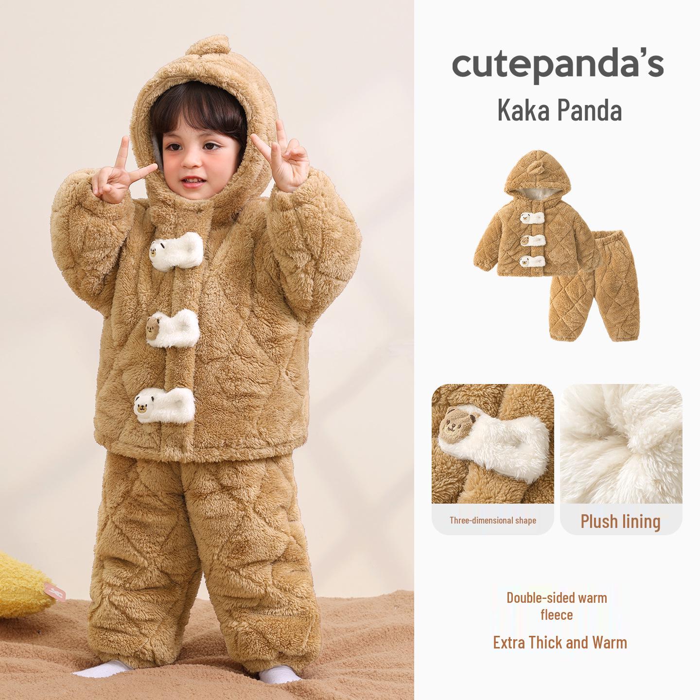 

Kaka Panda Children s Fleece-Lined Winter Wear Set - Boys and Girls Warm Trendy Clothing 90 cm хакі