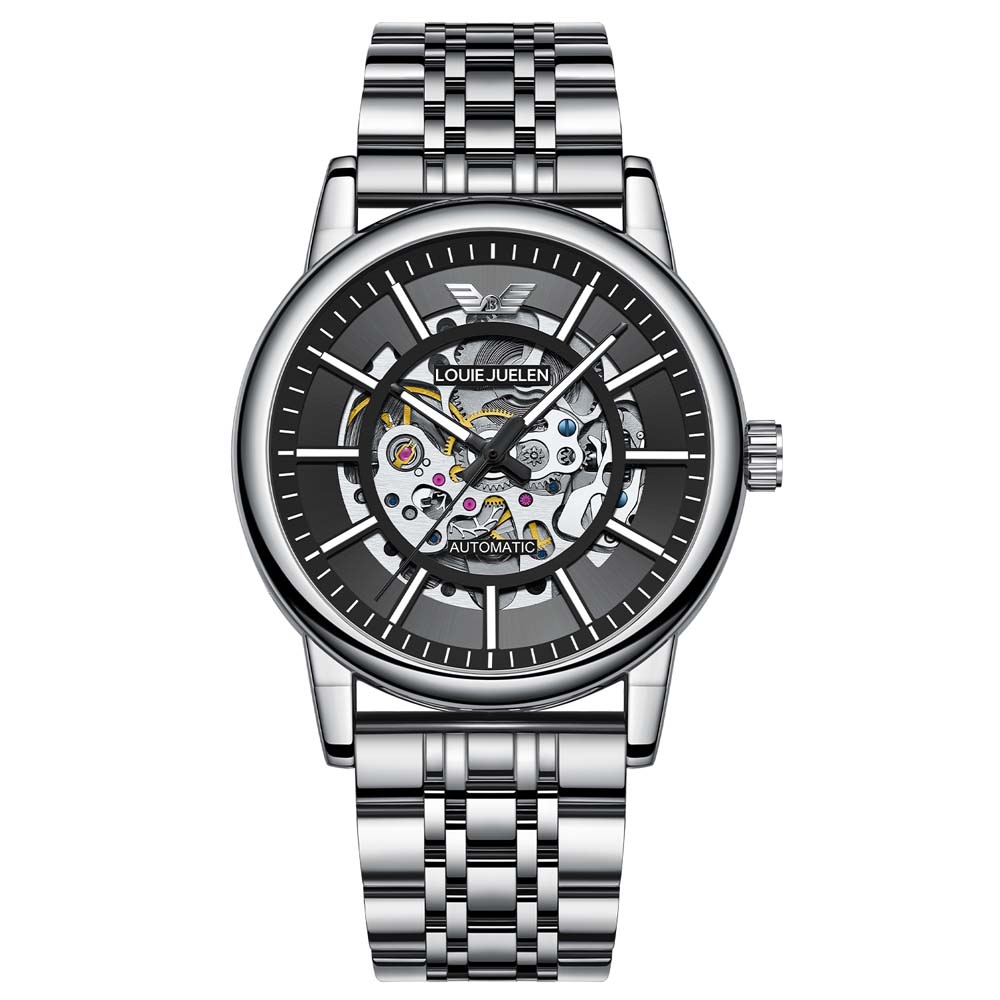 LOUIE JUELEN Men's Watch Automatic Mechanical Watch Skeleton Design Luminous Fashion Men's Mechanical Wristwatch