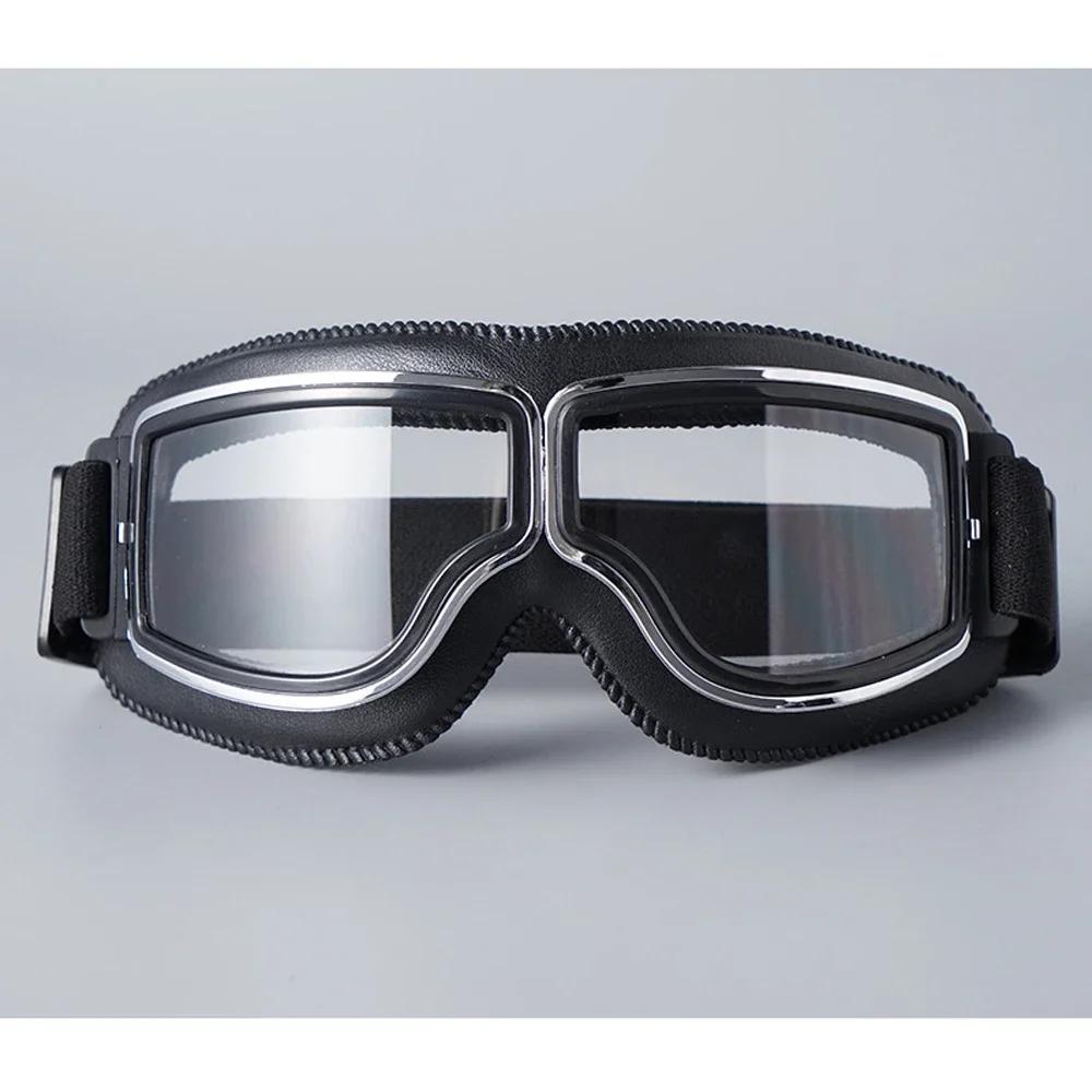 Vintage Pilot Motorcycle Goggles UV400 Windproof Scratch Resistant PC Lens with Leather Trim for Open Face Helmet