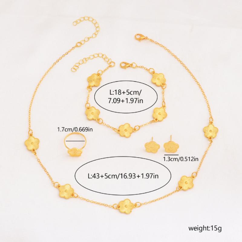 Trendy Luxury Five Leaf Flower Bracelets Necklace For Women Gold Color Flower Chain Bracelet Earrings Set Wedding Party Jewelry