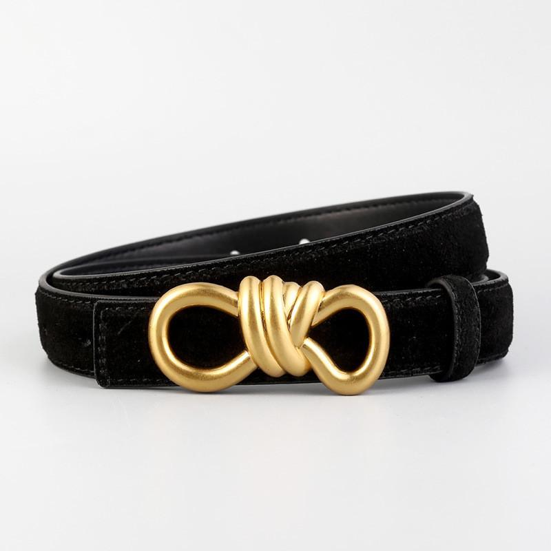 Fashionable Genuine Leather Belt For Women With Butterfly Detail And Metal Clasp Black Suede