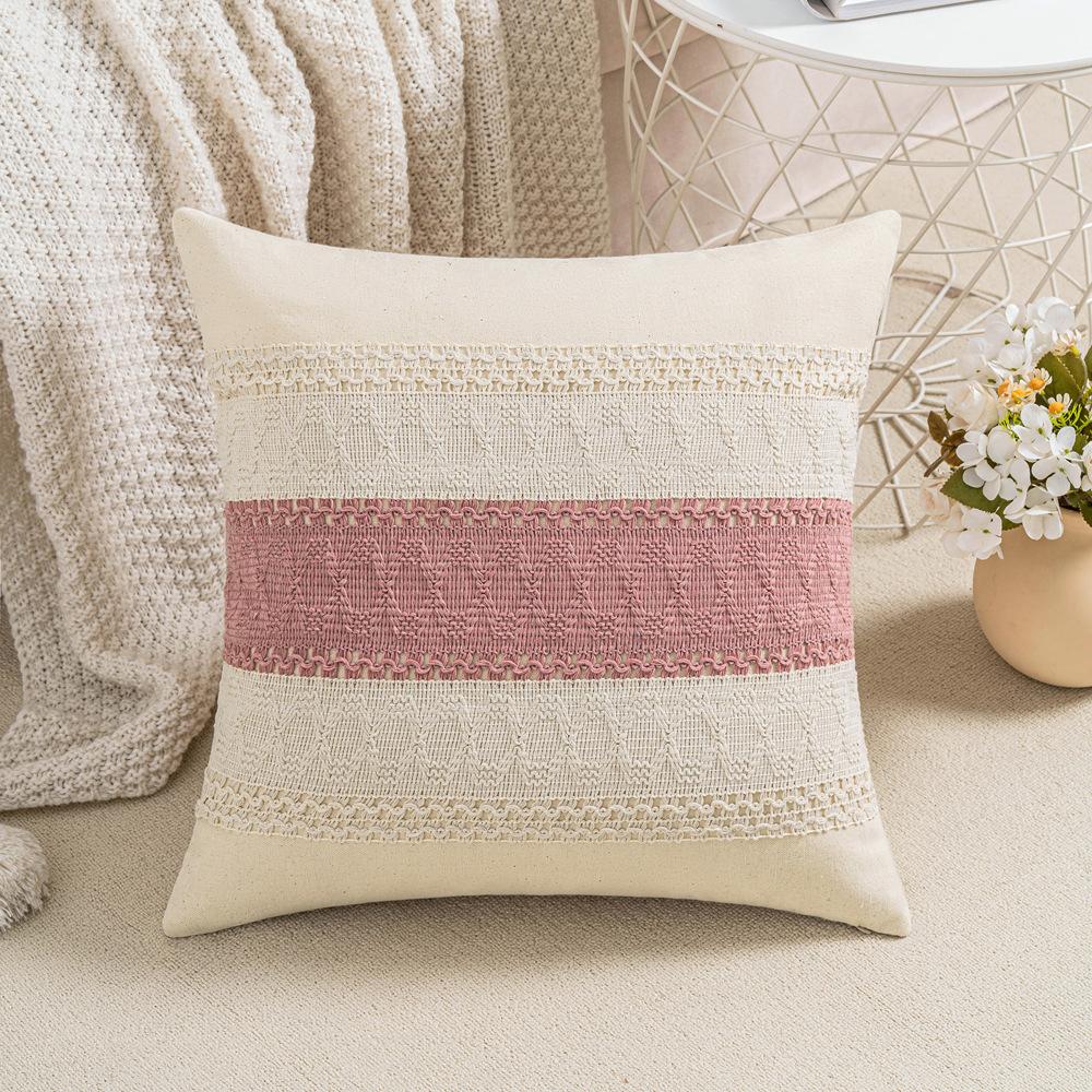 Cotton Thread Splicing Pillow American Pastoral Style Living Room Sofa Pillow Woven Cushion Retro Imitation Cotton Linen Pillow Case