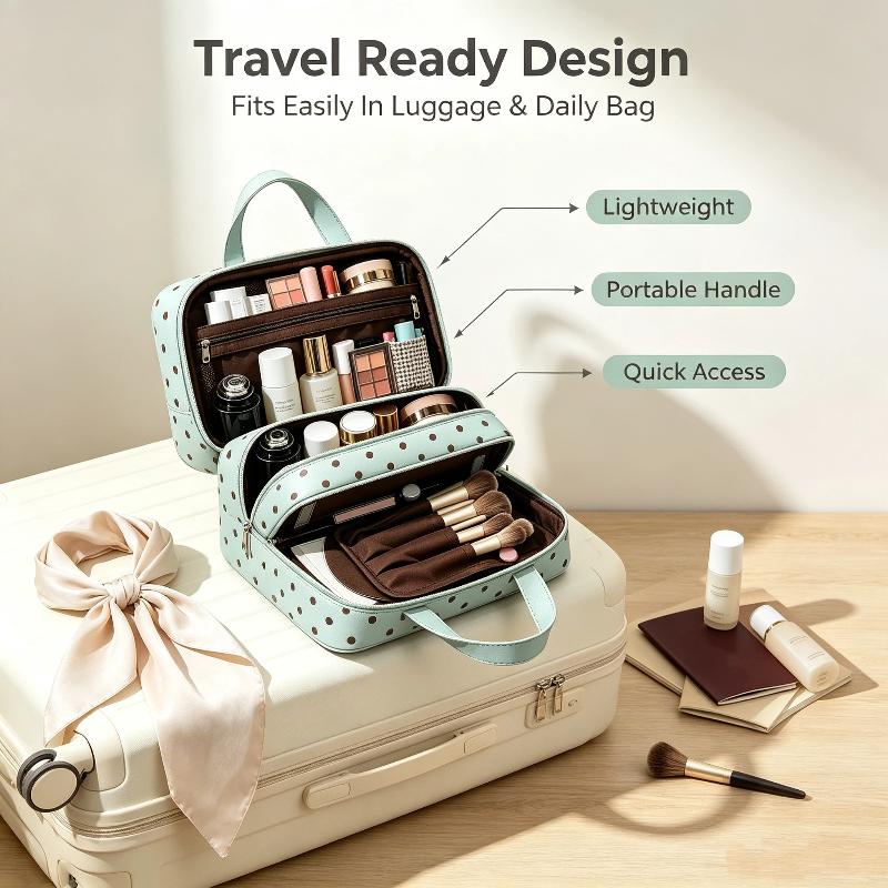 Large Capacity Polka Dot Cosmetic Bag Waterproof Portable Travel Toiletry Organizer for Girls Daily Makeup