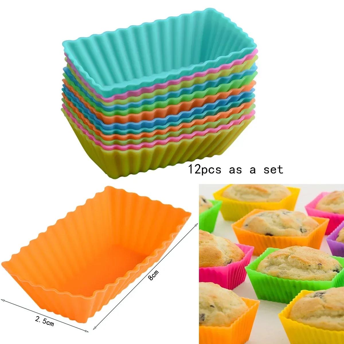 

Silicone Rectangular Reusable Cupcake Maker Muffin Cup Baking Mould Jelly Cake Molds Kitchen Pastry Tool 12Pcs