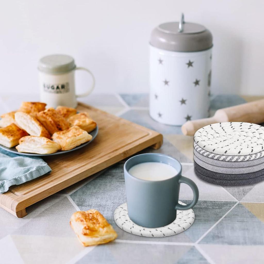 8 Stück Getränkeuntersetzer mit Halter 4 Farben Saugfähige Untersetzer für Getränke Minimalistisches Baumwoll-Webuntersetzer-Set für Heimdekoration