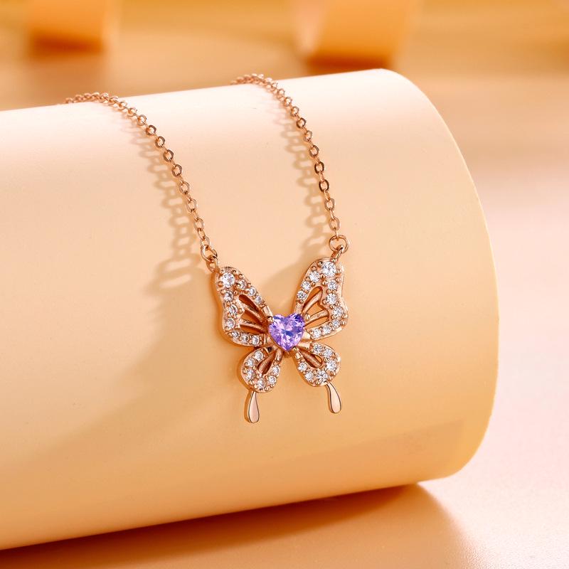 Sterling Silver S925 Luxury Butterfly Pendant Necklace for Women S925 Silver