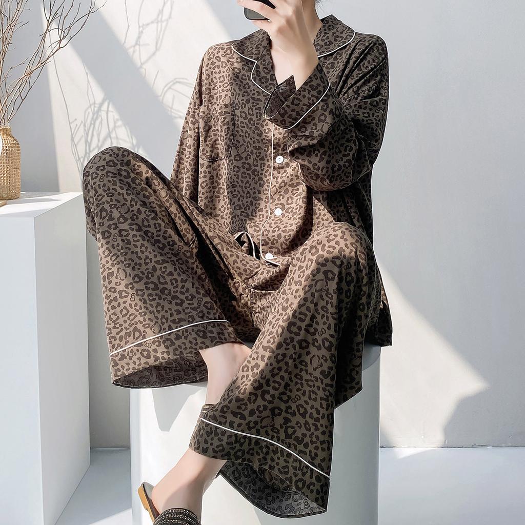 Cotton and silk suit spring and summer long-sleeved cardigan loungewear sweet wind floral pajamas women's spring and autumn thin pajamas can be worn