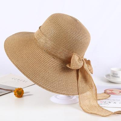 Straw Hat Women's Summer Sun Protection Big Brim Outdoor Sun Hat Shade Beach Hat Children's Seaside Top Hat Tide Big Brim